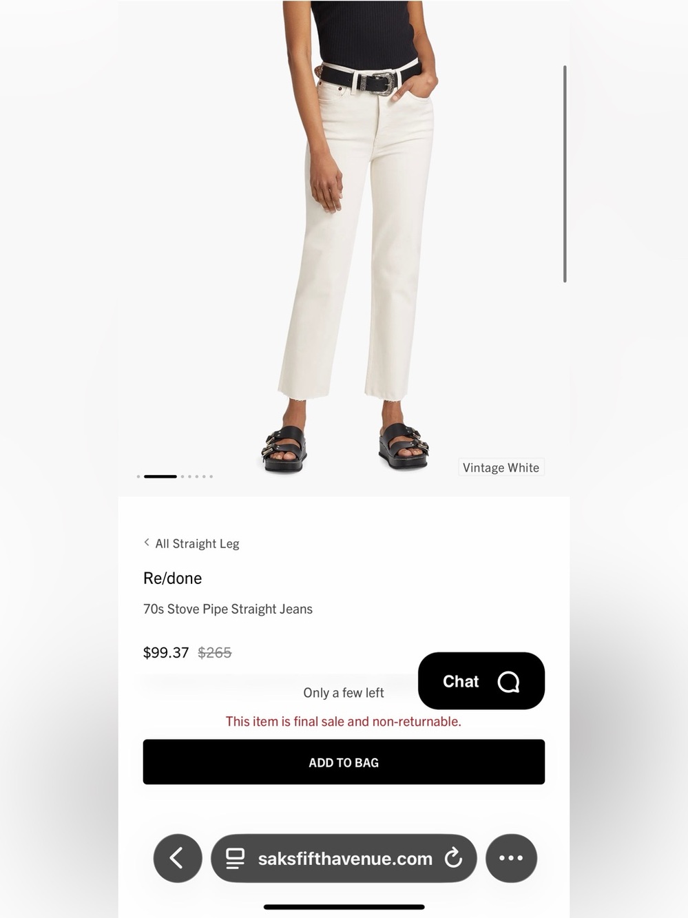 Re/Done White Denim Interior Label Detail